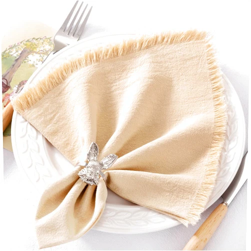 DeZerlor 6 Pack Champagne Cotton Linen Napkins with Fringe Spring Easter Cloth Napkins Set of 6 Boho Handmade Dinner Napkins Bulk for Wedding Bridal Baby Shower Parties, 17 x 17 Inches