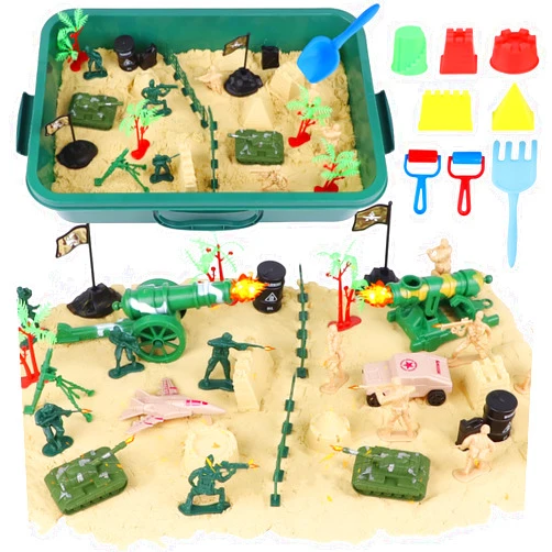 Gifts2U Army Men Play Sand Sensory Bin Toy for Kids, 85 Pcs Sensory Sand Kit with Sandbox, 2.2 Lb Sensory Sand, Military Army Men Action Figures and Sand Tools Molds, Gift for Boys 3 4 5 6 7 8