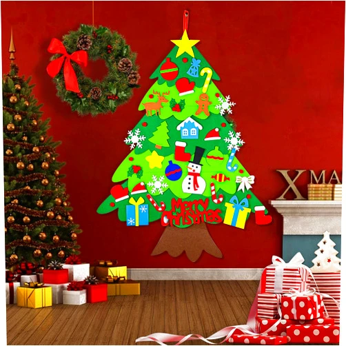 Noonimum Felt Christmas Tree with Lights for Kids, DIY Wall Hanging Christmas Tree for Chritsmas Decor, 32pcs Toddler Ornaments Christmas Tree New Year Decorations Party Supplier