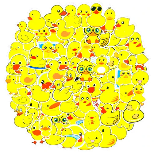 Libima 100 Pcs Yellow Duck Stickers Cute Duck Stickers Gifts for Water Bottles, Duck Vinyls Stickers Decal Waterproof Bottles Sticker for Kids Teen Laptop Luggage Skateboard Water Bottle Fringe Phone