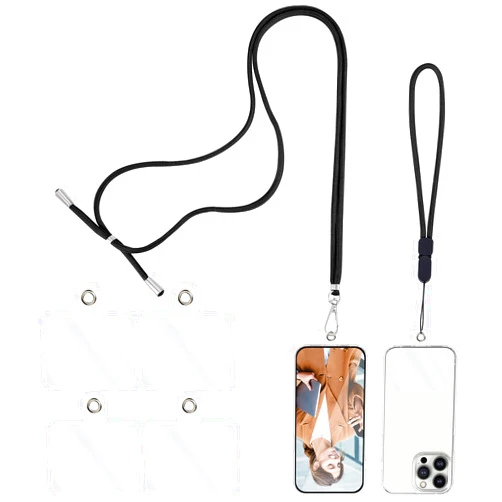 simarro Universal Cell Phone Lanyard, 2 Phone Chains with 4 Transparent Replacement Mobile Phone Straps Adjustable Nylon Neck Strap for All Smartphone Compatible with Most Phone Cases (Black)