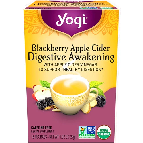 Yogi Organic Blackberry Apple Cider Digestive Awakening Herbal Tea, Caffeine Free, 16 Counts (Pack Of 6)
