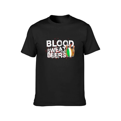 YUN TUI XIAO BING Tuoshan Ireland Rugby Supporter Blood Sweat and Beers Unisex 100% Cotton Short-Sleeve T-Shirts Black