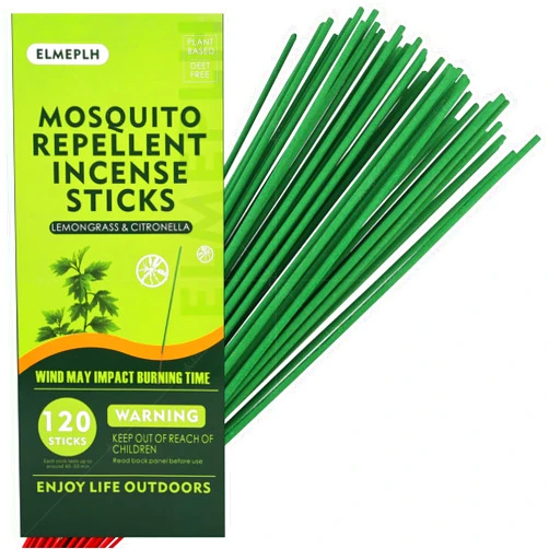 Elmeplh 120 PCS Mosquito Repellent Incense Sticks Outdoor Patio - DEET Free - Lemongrass Oil - Natural Citronella Incense Sticks for Camping, Patio, Hiking,etc