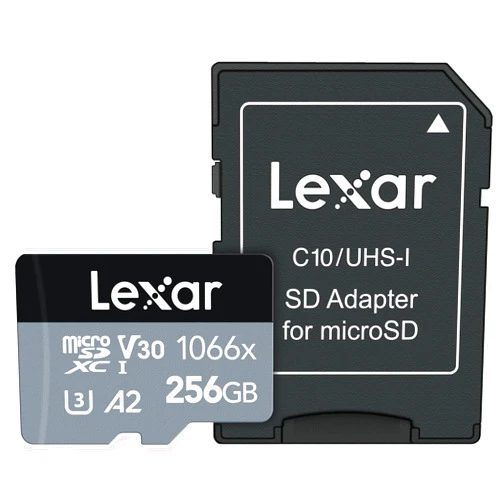 Lexar 256GB Professional 1066x micro SD Card w/ SD Adapter, UHS-I, U3, V30, A2, Full HD, 4K, Up to 160/120 MB/s, for Action Cameras, Drones, Smartphones, Tablets, Nintendo-Switch (LMS1066256G-BNANU)