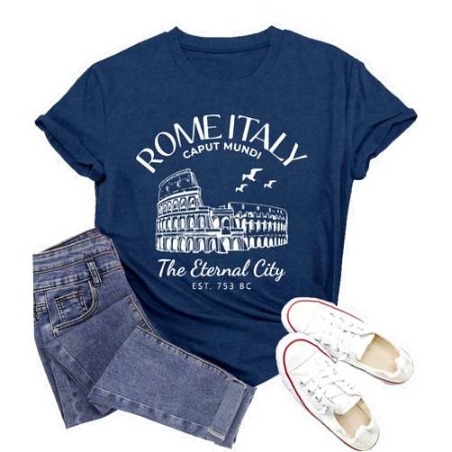 Wlen Travel Shirts for Women Rome Italy Travel T-Shirt The Eternal City Print Tee Tops