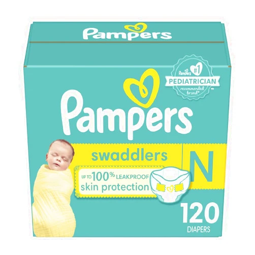 Pampers Swaddlers Diapers Newborn - Size 0, 120 Count, Ultra Soft Disposable Baby Diapers