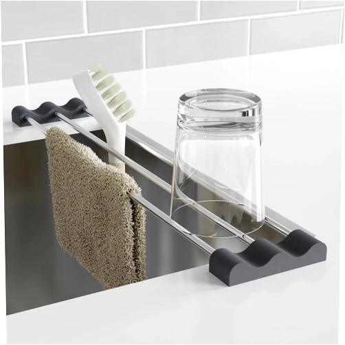 Tomorotec Adjustable Over-The-Sink Kitchen Rack for Dishcloths, Sponges, Bottles and Brushes - Heat-Resistant Stainless Steel with Slim, Expandable Design and Multifunctional Silicone Holder