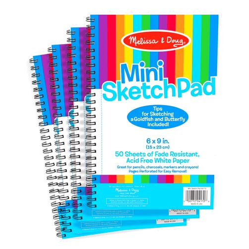 Melissa & Doug Mini-Sketch Spiral-Bound Pad (6 x 9 inches) - 4-Pack - Sketch Book For Kids, Drawing Paper, Drawing And Coloring Pads, Art Supplies