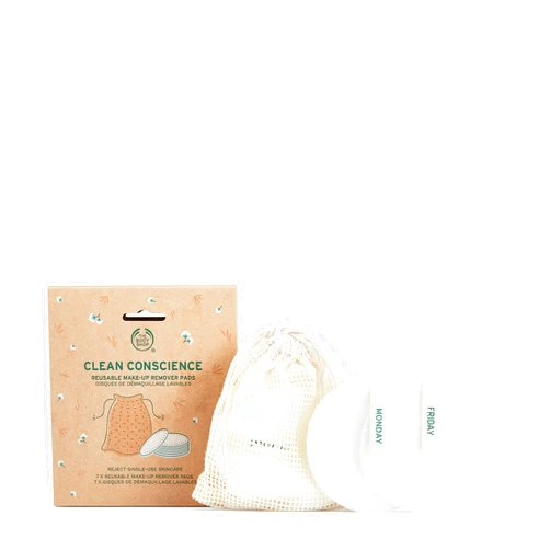 The Body Shop Make-Up Remover Pads, Made with Bamboo and Cotton, Reusable, Clean Conscience, Super Gentle, Machine Washable, Includes 7 Pads and 1 Laundry Bag
