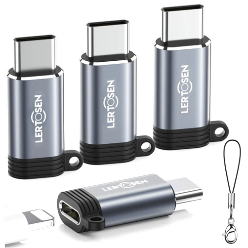 LERTOSEN Lightning Female to USB C Male Adapter (4 Pack) Type C Charger Converter Cord Cable for iPhone 15/15 Pro/15 Pro Max/15 Plus,iPad Air,Samsung,Support Charging & Data Transfer,Not for Audio/OTG