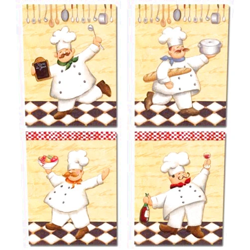 Wallsthatspeak Gango Home Décor Set of 4 Happy French Chef Kitchen Prints Le Chef Cook by Daphne Brissonnet 8x10
