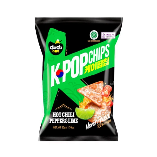 Darda KPopChip Hot Chili Pepper & Lime Rice Chips, Air-Popped, Spicy & Tangy Flavor, Low-Calorie, Non-Fried, Zero Cholesterol, Light & Crunchy Snack Packs (Halal Certified)
