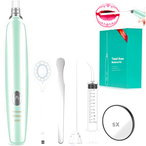 Earsmile Electric Tonsil Stone Remover Upgraded Tonsil Stone Removal Kit with Vacuum Suction,Water Flosser Oral Lamp, Irrigator, 5X Magnifying Mirror,Adjustable Suction Power Bad Breath Prevention