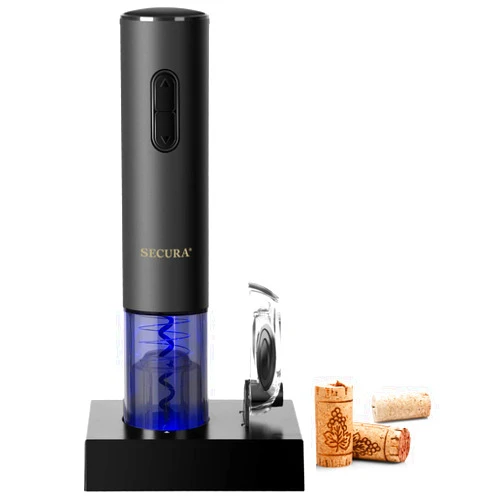 Secura Electric Wine Opener, Automatic Electric Wine Bottle Corkscrew Opener with Foil Cutter, Rechargeable (Black)