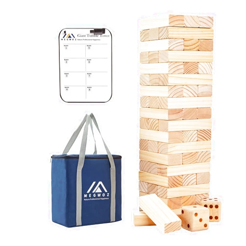 Megwoz Giant Tumble Tower Family Games for Kids and Adults 57 Blocks New Zealand Pine Wooden Blocks Stacking to Over 4.2FT Family Games for Indoors Outdoors Games Yard Games for Family