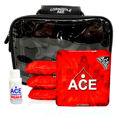 CornholeAce Iconic | ACE Pro Cornhole Bags + PRO Kits | Dual Sided Slick Stick All Weather | Optional Bag Break in and Carrying Case | Set of 4