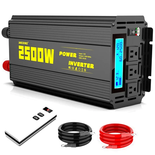 JARXIOKE 2500 Watt Modified Sine Wave Power Inverter, 12V DC to AC 110V/120V (Peak) 5000W Converter 3 Outlet Car Inverter with Remote Control and LED Display 3.4V USB Port