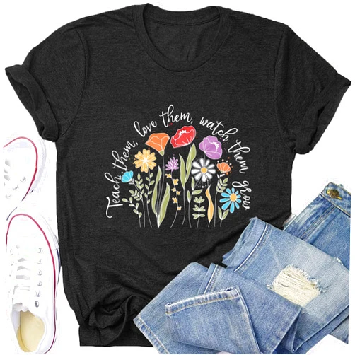 OJLPHH Teacher Shirts Women Flower Inspirational Graphic Tee Tops Funny Special Education Short Sleeve T-Shirt Teacher's Day