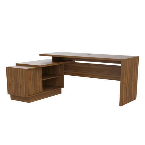 RST Brands Emery Composite Wood Indoor Contemporary, Two Tiered, 4 Separate Shelves, Left Or Right Facing Configurations, for Office L-Shaped Desk, Brown
