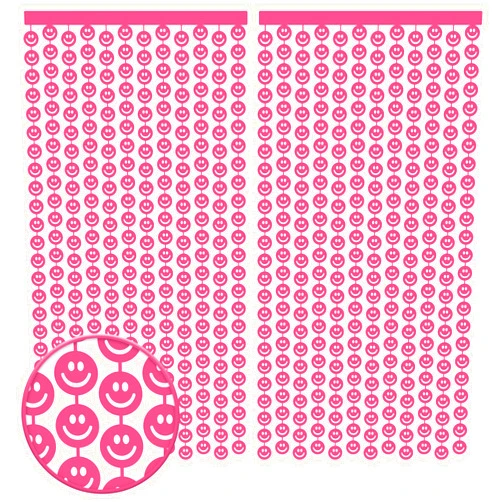 JarThenaAMCS 2 Pack Hot Pink Smile Face Party Decorations Happy Face Photo Booth Props Backdrop 3.3 x 6.6ft Foil Fringe Curtains for Bachelorette Party Baby Shower Birthday Supplies