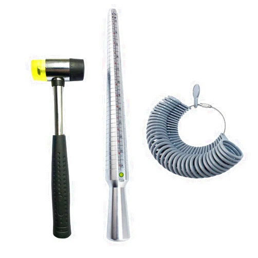 NIUPIKA Ring Sizer Set Metal Measuring Tool Ring Mandrel Finger Sizing Gauge Set US Size Jewelry Measurement Tools with Jewelers Rubber Hammer