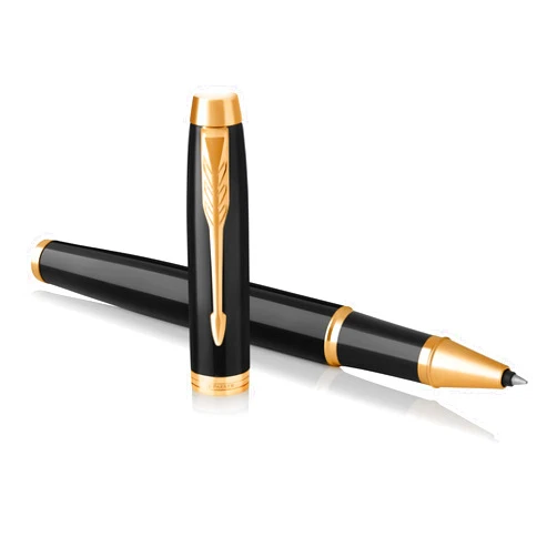 PARKER IM Rollerball Pen, Black Lacquer Gold Trim with Fine Point Black Ink Refill, Gift Box (1931659), Black and Gold