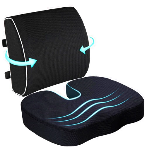 Kmall Coccyx Seat Cushion and Lumbar Support Pillow for Office Chair,Orthopedic Car Seat Cushion Memory Foam Back Support Cushion for Lower Back Pain,Tailbone & Sciatica Pain Relief Black