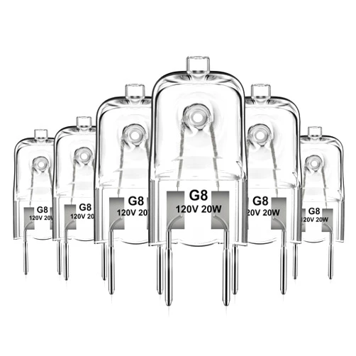 Flaspar G8 Halogen Light Bulbs, 20W G8 Bi-Pin Base Halogen Bulb, 120V Dimmable T4 JCD Type G8 Base for Microwave Hood Light Bulb, Warm White Under Cabinet Puck Lights Replacements, Xenon Bulb, 6 Pack