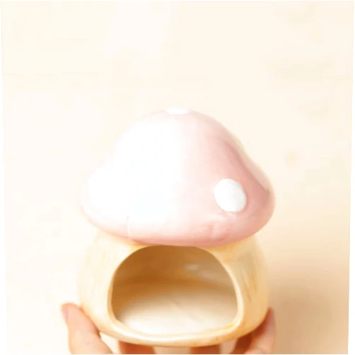 PENCK Cute Aquarium Mushroom House Betta Fish Tank Accessory Decor Mini Ceramic Fish Hideout Shrimp Cave Ornament (Pink)