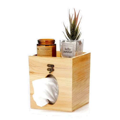 Sumnacon Square Wood Tissue Box Cover, Rustic Cube Tissue Box Holder with Top Storage Tray - Perfect for Bathroom, Toilet, Living Room, Bedroom, Table, Desk, Home Office Decor
