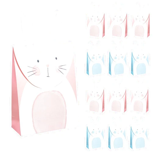 Cheerland 12 PCS Blue and Pink Bunny Paper Bags Kids Birthday Easter Day Paper Gift Bags Adorable Bunny Rabbit Sweet Candy Bags for Happy Easter Garden Tea Party Favors Decorations Supplies