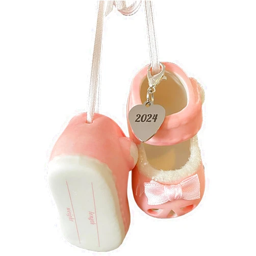 Ganz Baby Girl Shoe Personalized Ornaments Pink Dated 2024 Babys First Christmas Ornament Booties for New Parents, Birth, for Girls, Babys First Christmas Ornament 2024