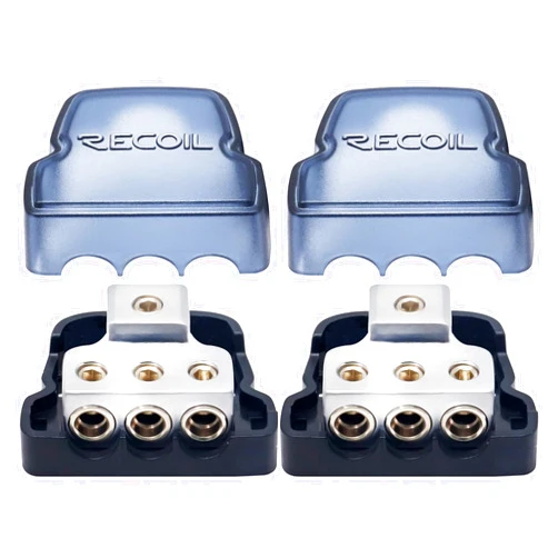 RECOIL DB13P 3 Way Power Distribution Block, 1 X 0/2/4 Gauge in / 3 X 4/8 Gauge Out Power Distribution Ground Distributor Block for Car Audio Amplifier Splitter 2 Pack