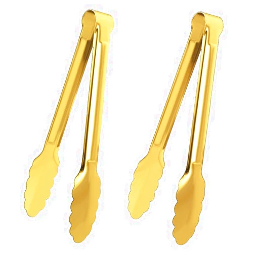 XEVOM 2 Pack 9 Inch Serving Tongs,Gold Salad Buffet Tongs,Stainless Steel Serving Utensils