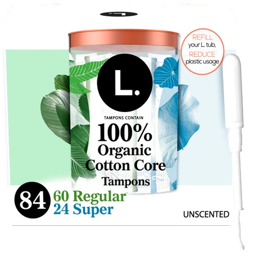 L. Cotton Tampons Regular/Super Absorbency Multipack, Free from Chlorine Bleaching, Pesticides, Fragrances, or Dyes, 84 Count (2 Packs of 42)