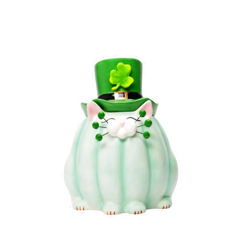 Cosmos Gifts 21078 St. Patrick's Day Ceramic Whisker Cat Candy Jar 6 1/2