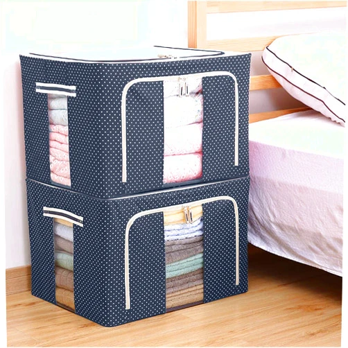 Eastjing Clothes Storage Bins, 2-Pack Storage Boxes Extra 66L Foldable Stackable Container Organizer Metal Frame Basket Set with Large Clear Window & Carry Handles for Bedding,Clothes,Closets