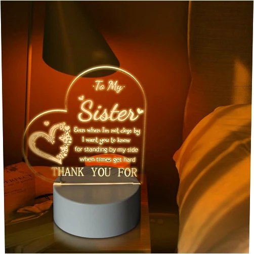 GOODDEYUN Sister Gifts - to My Sister Night Light,Night Light Gifts for Sister, Sister Birthday Gifts for Sister，Room Decoration Friend Gifts (Sister)