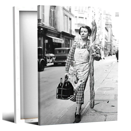 CLDGPAY French Woman With Baguette and Wine Wall Art Streets of Paris France 1940s Black and White Print Vintage Photo Retro Wall Decor Wall Art Decor Print Picture Paintings Framed8x12inch, SYL-D