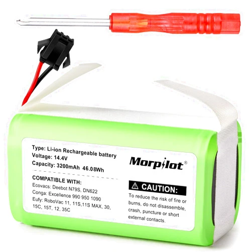 Morpilot 14.4v 3200mAh Li-ion Replacement Battery Compatible with Eufy RoboVac 11 11S 30 15C 15T 12 35C, for Ecovacs Deebot N79 N79S DN622, Goovi F007C D380 D382, Amarey A800 A900, Coredy R300 R500+ Etc.