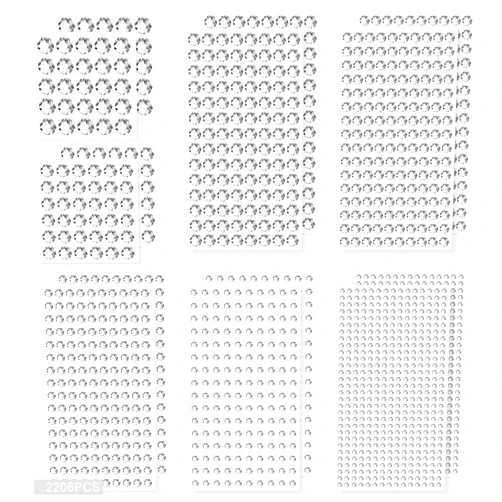 Artistbeauty 2210 Pieces Clear Rhinestone Stickers Self Adhesive,Shiny Diamond Sticker for face, 7 Sizes 3-4-5-6-7-8-10mm,Beauty, Makeup, Nail Art, Mobile Phone, Wedding Hair Decoration, DIY Crafts