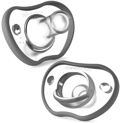 NANOBB Nanobebe Baby Pacifiers 0-3 Month - Orthodontic, Curves Comfortably with Face Contour, Award Winning for Breastfeeding Babies, 100% Silicone - BPA Free. Perfect Baby Registry Gift 2pk,Grey 0-3 Month Grey
