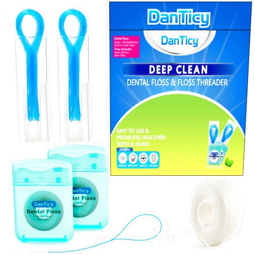 DanTicy Floss and Floss Threaders Set,Dental Floss Set Deep Clean Floss for Braces, Bridges and Implants,PFAS Free | Mint Flavored,167FT 2Pack Floss&50Pcs 2Pack Floss Threaders
