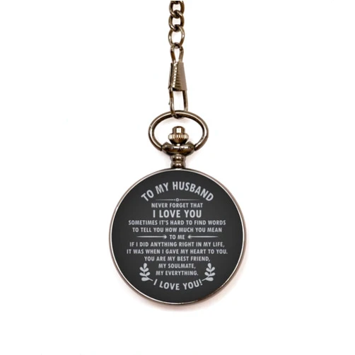 Generic to My Husband Black Pocket Watch - Never Forget That I Love You - Anniversary, Wedding, Valentine's Day, Christmas Birthday Gift