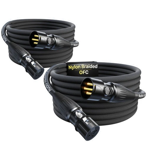 AA AUDIO ACCESSORY XLR Cables 10ft 2 Pack -Premium Gold Plated Rean Connector by Neutrik, Kevlar-Reinforced & Nylon Braided Male to Female Balanced Microphone Cable, All Length from 1.5ft to 300ft 100% Shielded Mic Cord