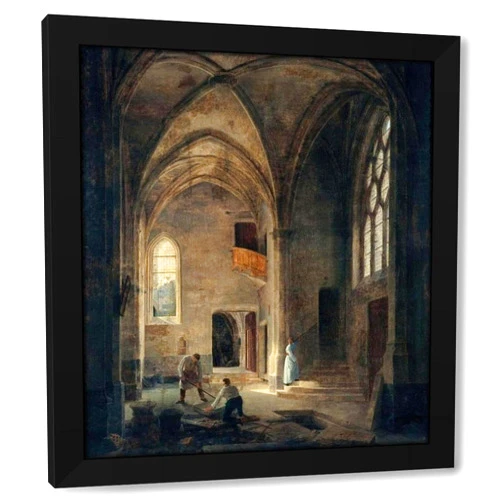 ArtDirect Louis Courtin 15x17 Black Modern Framed Art Print Titled: Interior View of the Church of Saint-Benoît-Le-Bestouné; La Chapelle Saint-Pierre Ou De La Tournelle (1832)