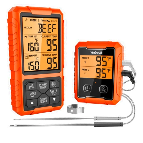 Yunbaoit Wireless Meat Thermometer, Digital Remote Food Cooking Meat Thermometer for BBQ Grill Smoker Oven Kitchen,500 FT Range&Dual Probes