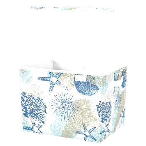 MFTJYO Storage Bin with Lid Seashell Starfish Blue Vintage Ocean Map Foldable Storage Box Washable Fabric Storage Cubes Bin Organizer Basket Closet for Home Bedroom Closet Nursery Office