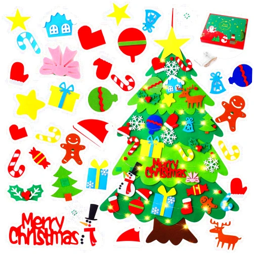 YCoisini Felt Christmas Tree for Kids, YCOISINI 3.2ft My First Christmas Tree for Toddlers, 34 Ornaments Wall Hanging DIY Christmas Tree with String Light (Batteries Not Included), Two-Tone Version